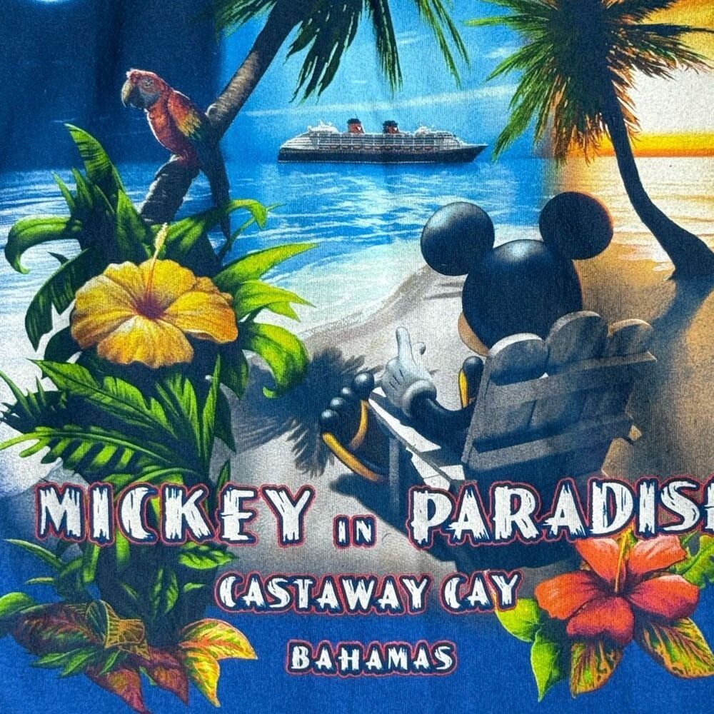 Disney Cruise Line Shirt L Mickey in Paradise Castaway Cay Bahamas Tropical Tee - Picture 7 of 11